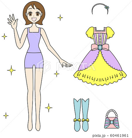女の子の着せ替え遊びのイラスト カラー のイラスト素材