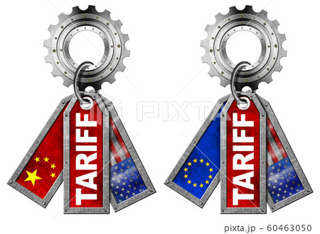 USA China and Europe Union trade war Concept - Metal tariff labels USA China and Europe Union trade war Concept - Metal tariff labels 60463050