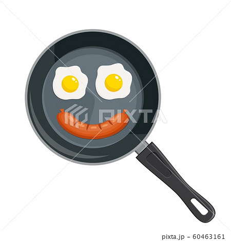 Grilled egg and sausage at frying pan. Grilled egg and sausage at frying pan. 60463161
