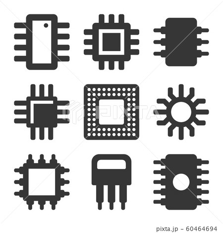 Electronic Computer CPU Chip Icons Set. Vector 60464694