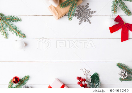 Beautiful Christmas composition on wooden white Beautiful Christmas composition on wooden white 60465249