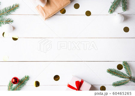Beautiful Christmas composition on wooden white 60465265