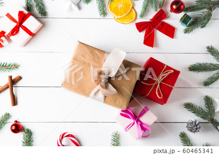 Beautiful Christmas composition on wooden white 60465341