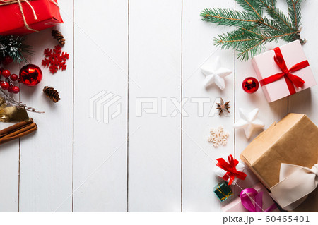 Beautiful Christmas composition on wooden white 60465401