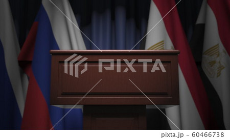 Flags of Egypt and Russia and tribune, 3D rendering 60466738