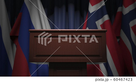 Flags of Norway and Russia at international meeting, 3D rendering Flags of Norway and Russia at international meeting, 3D rendering 60467423