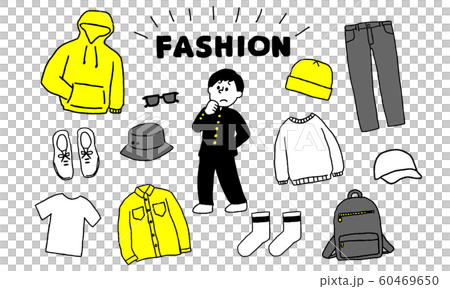 ファッションに悩む学ラン男子セット シンプル のイラスト素材