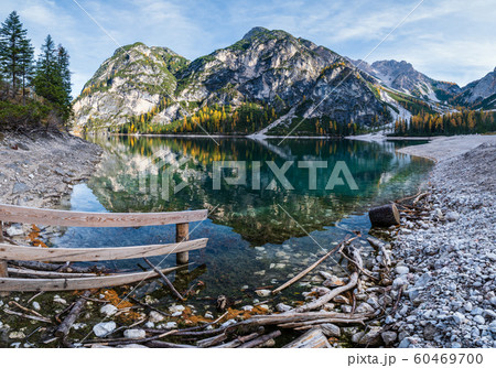 Autumn peaceful alpine lake Braies or Pragser Autumn peaceful alpine lake Braies or Pragser 60469700