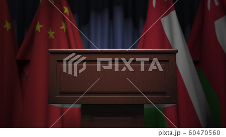 Flags of Oman and China at international meeting, 3D rendering Flags of Oman and China at international meeting, 3D rendering 60470560