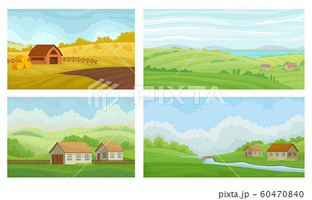 Countryside Landscapes Vector Set. Rural Area Graphic Collection 60470840