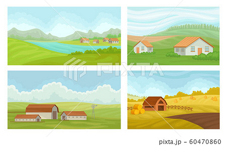 Countryside Landscapes Vector Set. Rural Area Graphic Collection 60470860