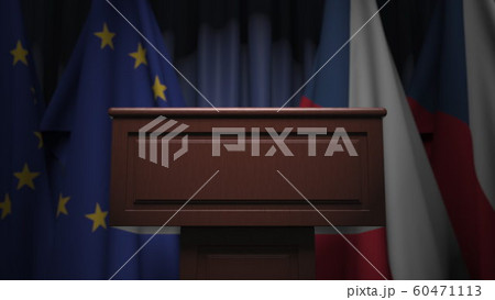 Many flags of the Czech Republic and the European Union EU, 3D rendering 60471113