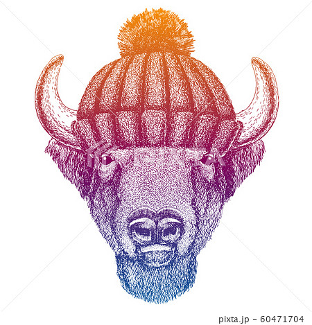 Buffalo Bison Ox Bull Ski Skier Animal のイラスト素材