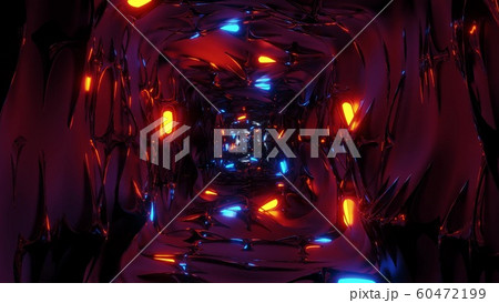 endless abstract fantasy elven tunnel corridor with glowing lights and reflective metal contur 3d illustration background wallpaper 60472199