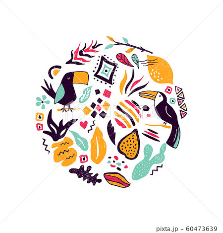 Abstract circle design with hand drawn elements 60473639
