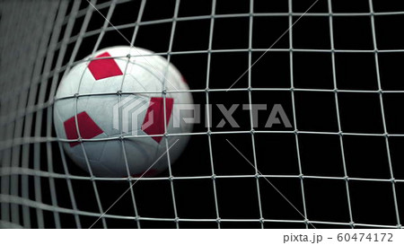 Ball with flags of Poland in goal against black background. Conceptual 3D rendering Ball with flags of Poland in goal against black background. Conceptual 3D rendering 60474172