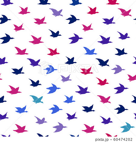 Bright Modern Colorful Crane Birds Seamless Pattern with Birds Silhouettes 60474202