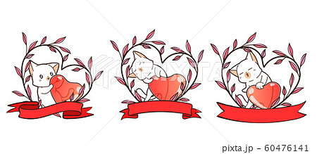 3 different kawaii cat and heart with heart vine 60476141