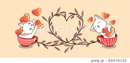 Banner kawaii cat in the cup with heart vine 60476142