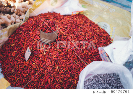 Red dried chillies in the fresh market 60476762