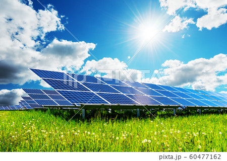 Solar panel on blue sky background 60477162