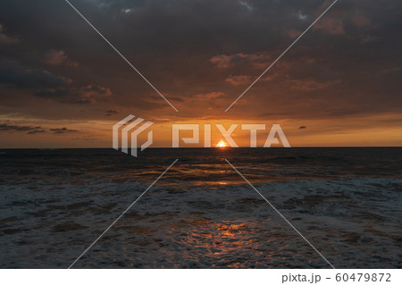 Amazing Ocean View Sunset. Panorama of beautiful sunset on the ocean. 60479872