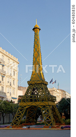 MENTON, FRANCE - FEBRUARY 22: Lemon Festival (Fete du Citron) on French Riviera. Every composition represents one region of France. Loire. Menton, France - Feb 22, 2012 MENTON, FRANCE - FEBRUARY 22: Lemon Festival (Fete du Citron) on French Riviera. Every composition represents one region of France. Loire. Menton, France - Feb 22, 2012 60480836