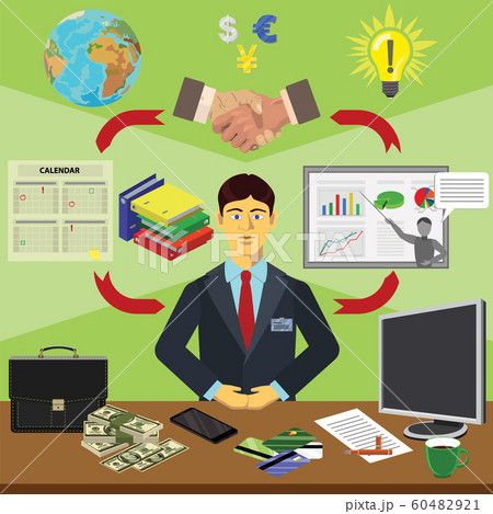 Color vector clip art. Infographics education. Profession of the businessman (financier) Color vector clip art. Infographics education. Profession of the businessman (financier) 60482921