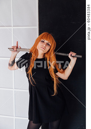 Woman Anime with Red Hair with Japanese Samurai Sword Stock Image - Image  of ninja, female: 166517069