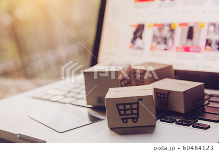 Online shopping - Paper cartons or parcel with a Online shopping - Paper cartons or parcel with a 60484123