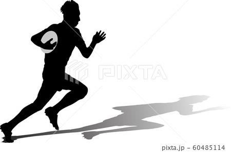 rugby player runs with a ball and shadow rugby player runs with a ball and shadow 60485114