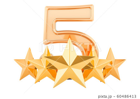 5 five golden stars concept, 3D rendering 60486413