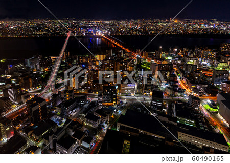 淀川と十三大橋と新十三大橋の夜景、スカイビルから 60490165