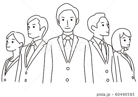 並ぶスーツの男女 線画のイラスト素材