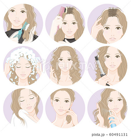 ヘアケアをしている女性のイラスト 60491131