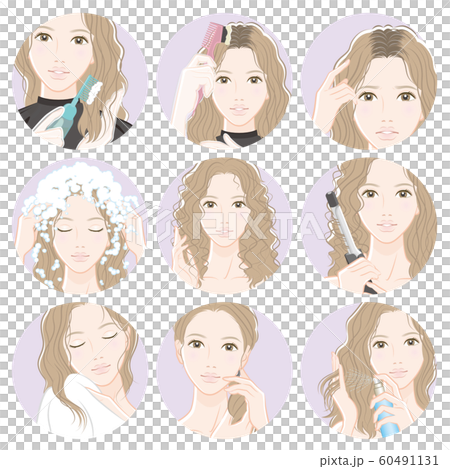 ヘアケアをしている女性のイラスト 60491131