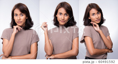 Fashion Asian Woman Tan skin black hair eyes 60491592