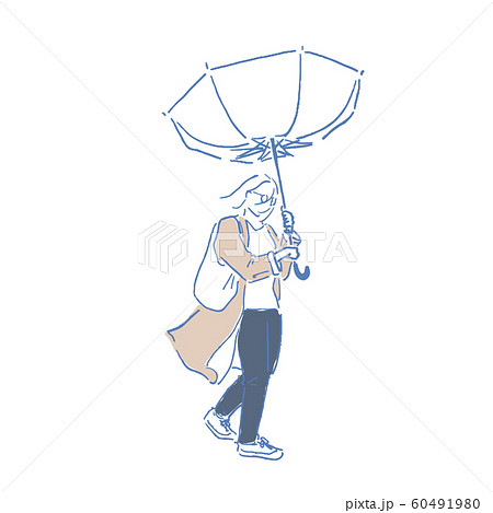 強風で裏返る傘のイラスト素材