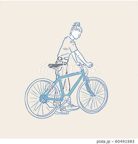 ロードバイクに乗る女性のイラスト素材