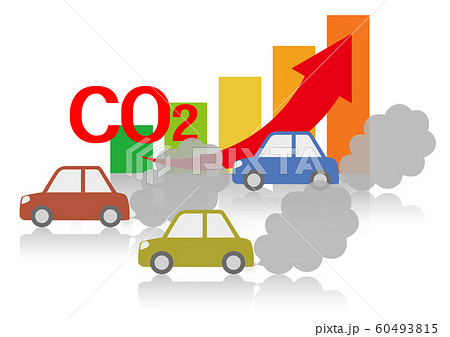 排気ガスを噴出する車による二酸化炭素増加のイラストのイラスト素材