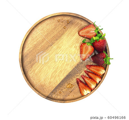 Fresh strawberries are placed in an isolated wooden plate on a white background. Objects that have clipped paths have free space on the plate to place your products.Healthy food concept and bakery 60496166