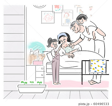 赤ちゃんを囲む家族 60496533