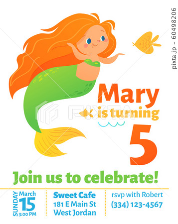 Vector birthday invitation design with little mermaid Vector birthday invitation design with little mermaid 60498206
