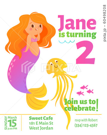 vector birthday card design with little mermaid vector birthday card design with little mermaid 60498208