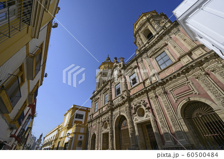 Low angle shot of Church of Saint Louis of France in Seville, Andalusia, Spain 60500484