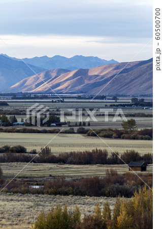Farmland and mountains in Bellevue, Idaho, USA Farmland and mountains in Bellevue, Idaho, USA 60500700