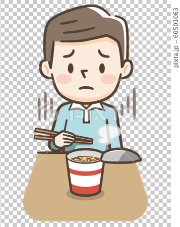 Men eating cup ramen 60501063