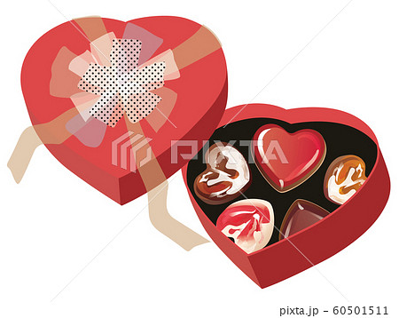 バレンタインチョコとハート型の赤い箱のイラスト素材