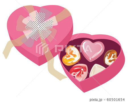 バレンタインデーのチョコとハート型のピンクの箱 のイラスト素材