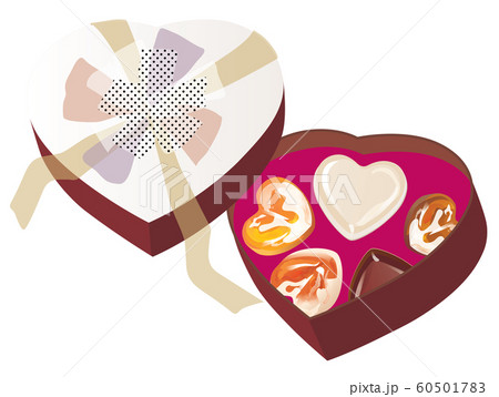 バレンタインデーのチョコとハート型の白い箱 のイラスト素材